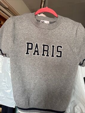 SO Gray Crewneck Sweater with 'PARIS' Lettering